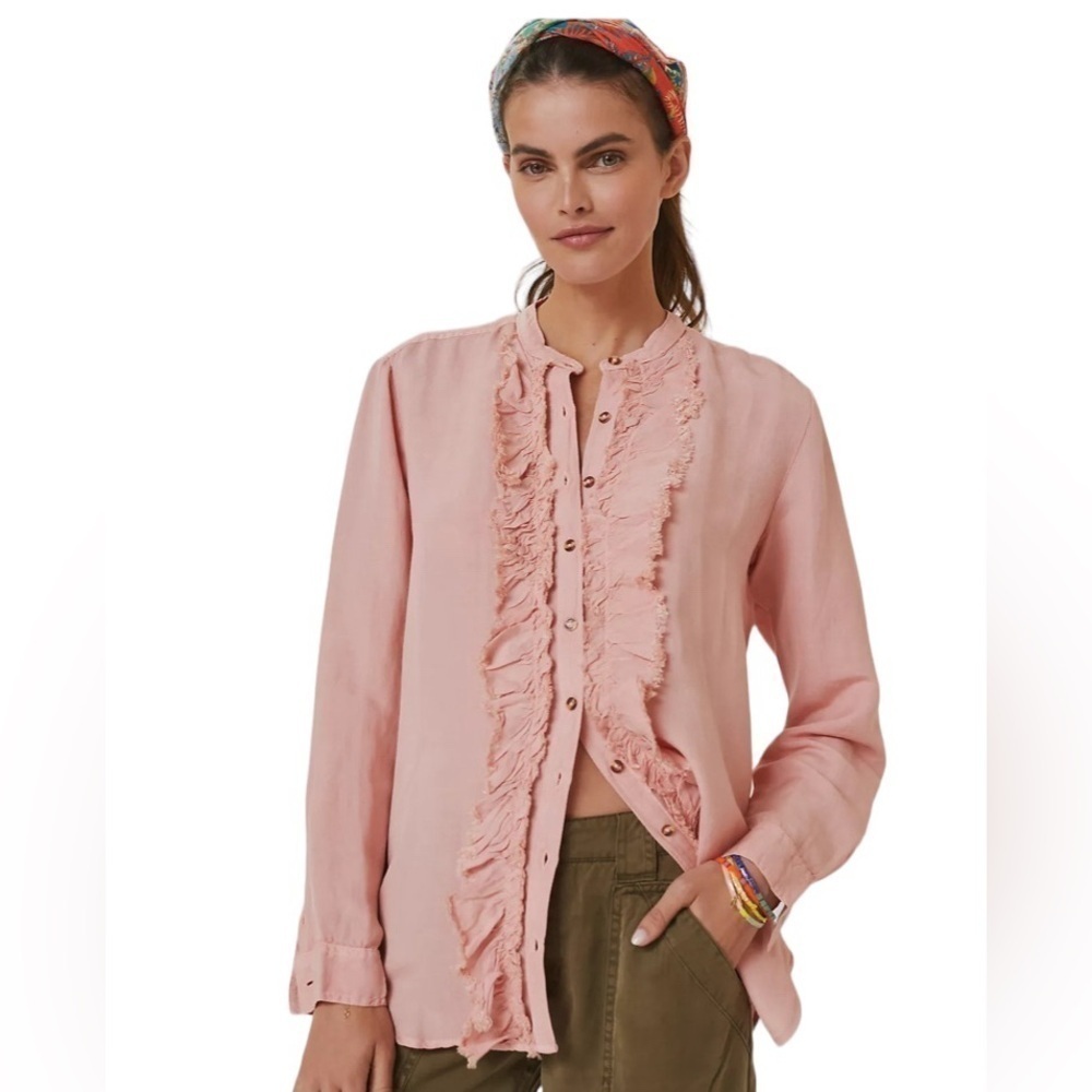 Anthropologie x Pilcro - Ruffled Placket Button Down Western Blouse Shirt Sz S